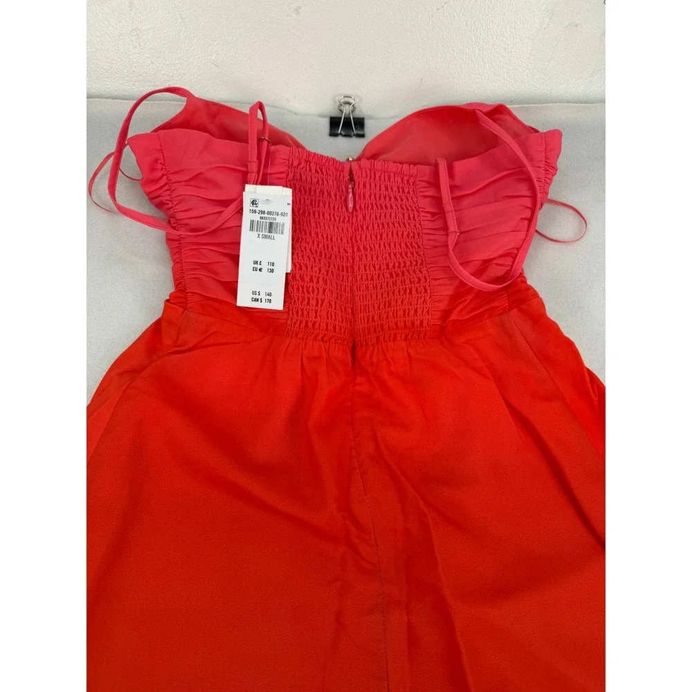 Abercrombie & Fitch Pink Red Colorblock Ruched Chiffon Maxi Dress XS NEW
